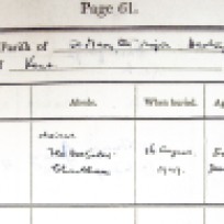 Burial entry from a Church of England Parish Register